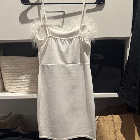 Nasty Gal White Mini Dress with Feather Trim - Picture 3 of 4